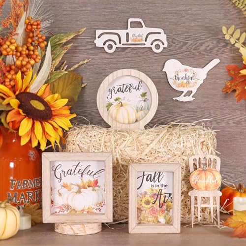 34 Piece Seasonal Tiered Tray Decor Kit with 3 Frames, Interchangeable Wooden Table Centerpieces for Halloween Fall Christmas Holiday Home Decoration Set, Rustic Wood Sign Plaques Decorative Trays - Image 4
