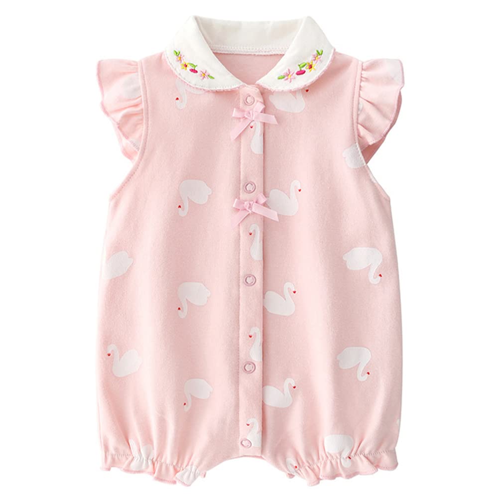 Minizone Bebé Niñas Monos Manga Corta Mameluco de Algodón Verano Pelele Caricatura Trajes 0-12 Meses