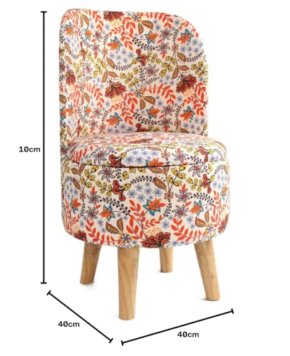 Image of NACIA Elegant Velvet Printed Ottoman Chair | Dressing Table Chair for Bedroom Makeup Room Decor | Modern Upholstered Ottoman with Wooden Legs for Living Room & Home (18x18x32 Inches, Baby Pink Leaf)