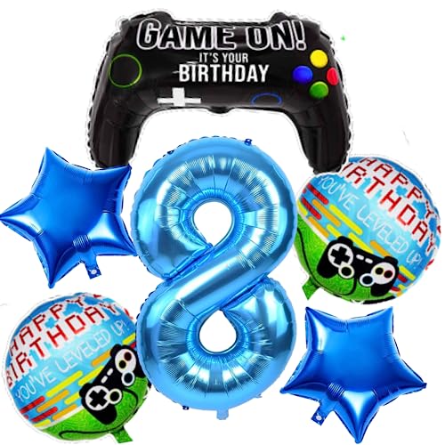 Image of 6 Pcs Game on Birthday Decoration 8th Birthday Decoration for Boys Gaming Theme Birthday Decoration Eighth Birthday Decorations Boy Game Theme Balloons (Pack of 6, Multicolor)