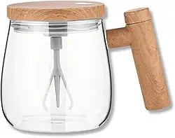 Caneca Mixer Elétrica 400ml em Vidro Borossilicato – Auto Misturadora com Rotor Removível, Tampa Vedada e Alça Inteligente para Café, Leite, Shakes e Bebidas em Pó