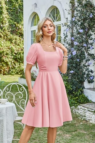 Image of Belle Poque Women's Vintage Midi Cottagecore Cocktail Dresses | Belle Poque Women's Vintage Cottage Core Dress,A-line,Midi,Square Neck,Homecoming Dress,Cocktail Dress,Sun Dress