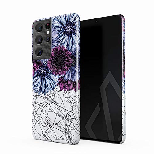Burga Phone Case Compatible With Samsung Galaxy S21 Ultra - Dazzling Purple Dahlia Floral Print Pattern Doodle Cute Case For Women Thin Design Durable Hard Plastic Protective Case #TOP17