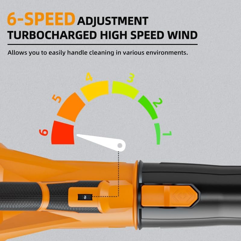 600W Leaf Blower with 2 Rechargeable 4.0Ah Batteries, 257 MPH 6 Adjustable speeds, Upgraded Flat Nozzle, 32000RPM air Outlet, Suitable for Various scenarios,Your Best Helper for Yard Cleaning image 5