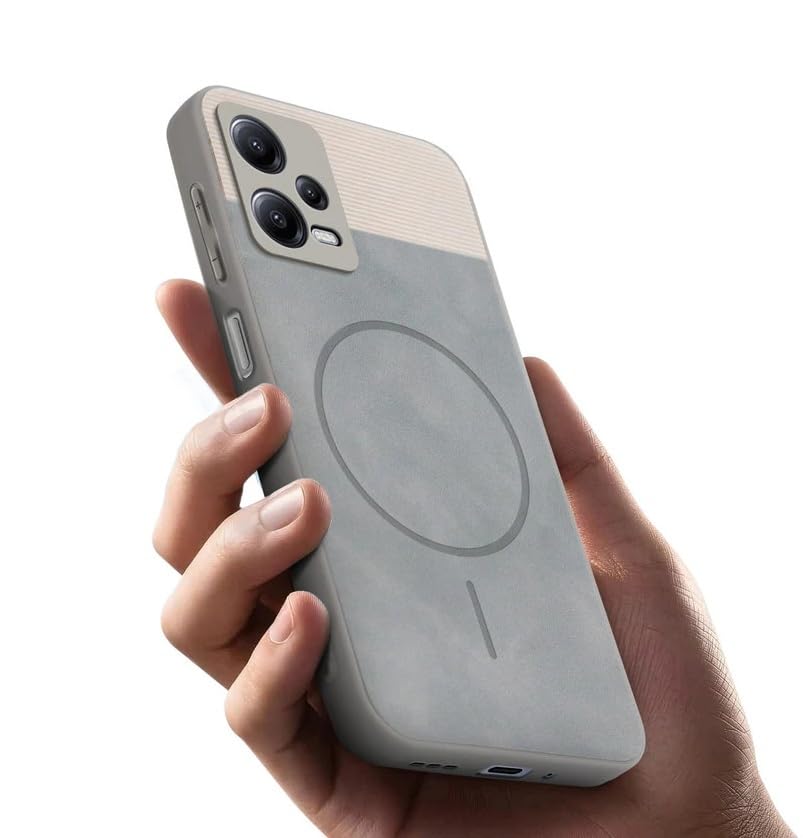 Image of Bintage CASE Mac Safe Design Hard Light Weight Back Case | Soft Border Camera Protect | Dual PU Leather Finish Back Cover Compatible for Poco X5 5G - White & Grey