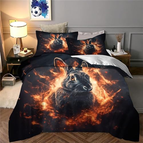 Housse de couette Lapin de Feu 3D King anti-plis et lavable