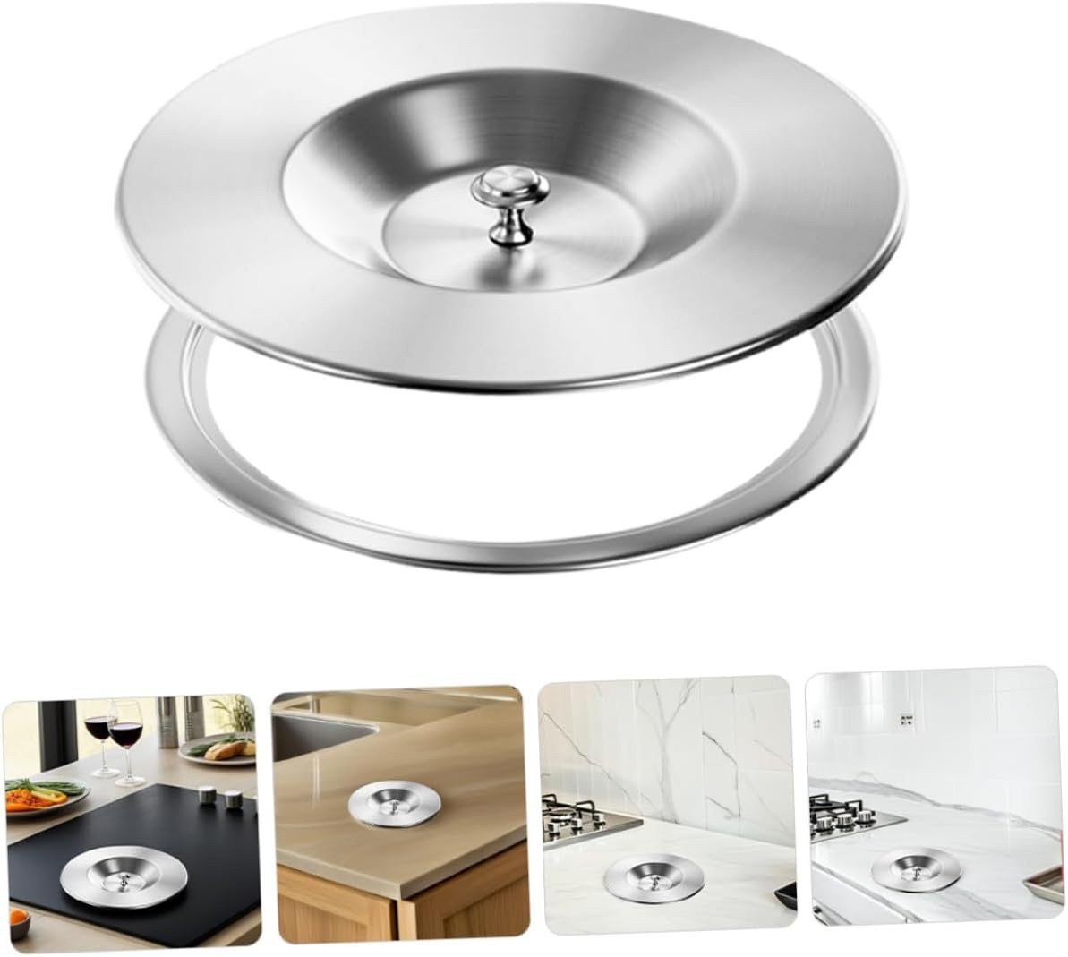 HOMSFOU Recessed Trash Can Lid with Stainless Steel Grommet, round Countertop Waste Container Cover, 304 Stainless Steel Handle Garbage Bin Lid for Kitchen and Cabinet Integration