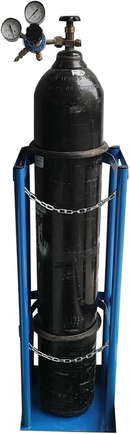 Soporte de alta resistencia para tanques de oxígeno con orificio de fijación y cadena galvanizada, soporte independiente para cilindros de gas, almacenamiento duradero de,1-Blue-15.4x11.8x31.5 in
