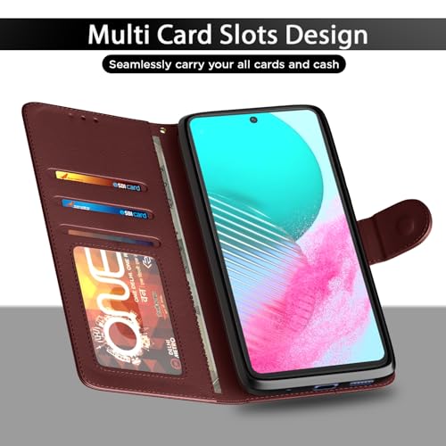 Image of Pikkme Samsung Galaxy F54 / M54 5G Flip Cover Leather Finish | Inside TPU with Card Pockets | Wallet Stand and Shock Proof | Complete Protection Flip Case (Brown)