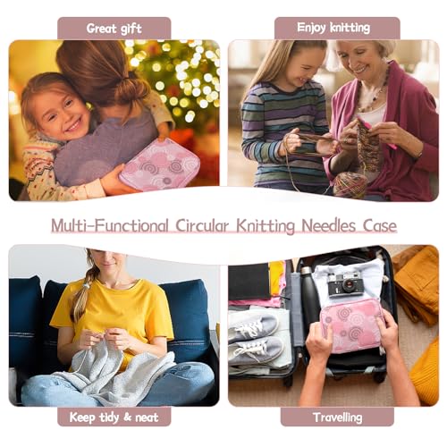 Image of Katech Knitting Needle Case - Up to 8'' Circular Needle Organizer, Portable Travel Bag with Zipper for Knitting Accessories