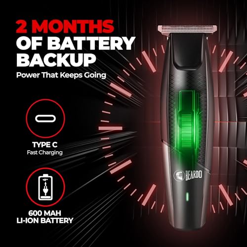 Image of BEARDO Ape-X EZ Trimmer for Men Beard | 110 Min Run Time | 7000 RPM Motor | Lithium Ion Battery | Multiple Length Settings | Durable Blades | Beard Trimmer for Gen Z