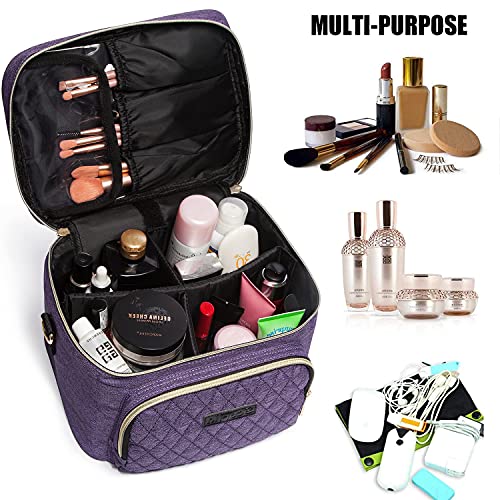 Travel Makeup Bag For Women, Scorila Large Cosmetic Case Organizer Fits Bottles Vertically, Toiletry Bag With Adjustable Dividers And Brush Holder, Portable Storage Bag With Strap For Girls, Purple #TOP2