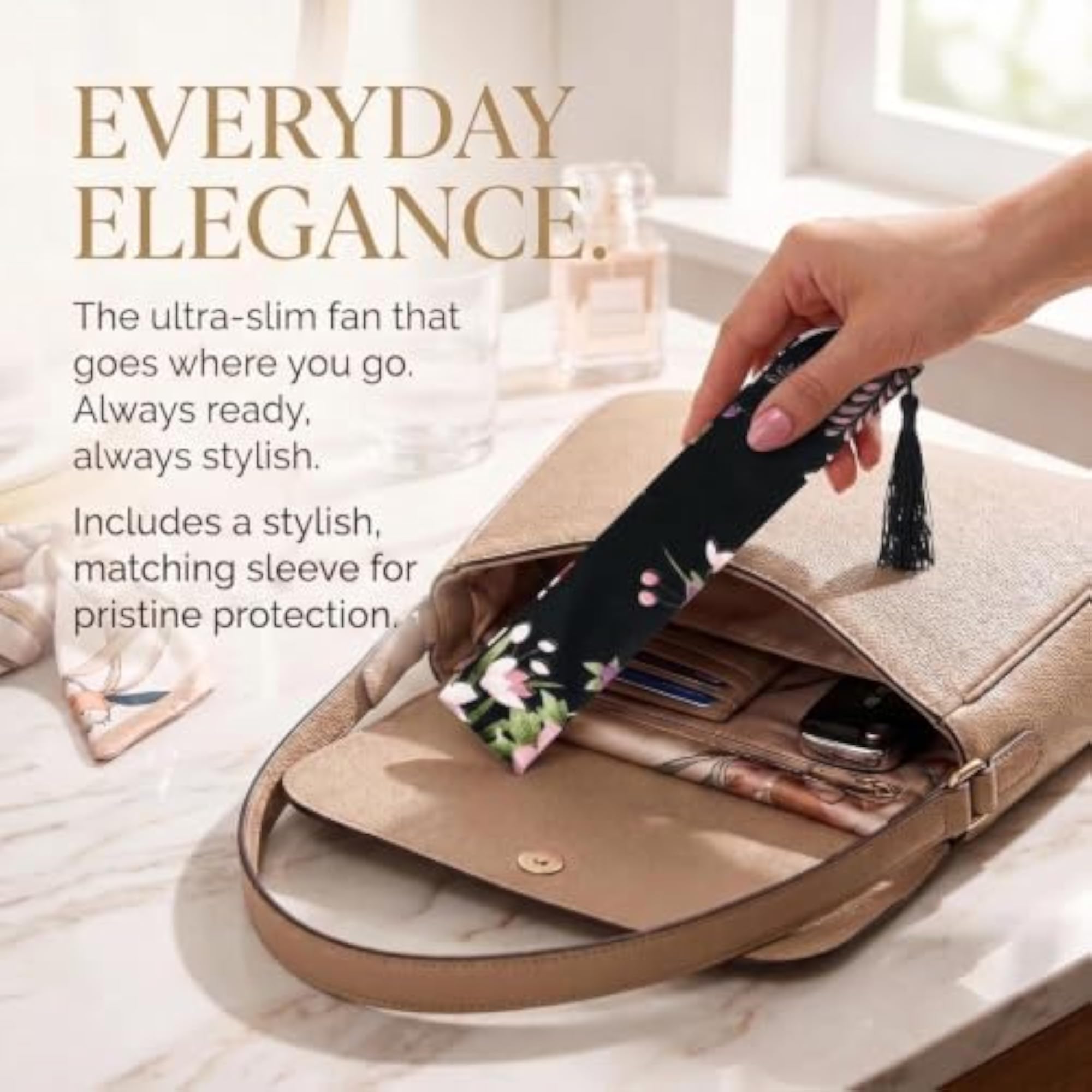 Women Hand Held Silk Folding Fan with Bamboo Frame