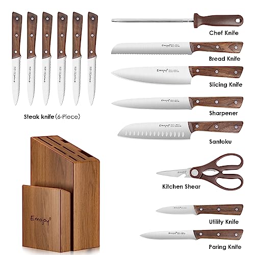 15Pcs Kitchen Knife Set, Kitchen Knife Set With Block, High Carbon Stainless Steel Knives With Wooden Handle #TOP1