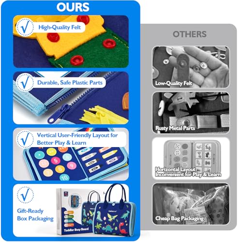 Image of hahaland Montessori Busy Board for Toddlers, Preschool Learning Activities | Life Skills, Alphabet, Number, Shape, Color, Animal, Weather, Toddler Boy Learning Educational Busy Book Airplane Travel Toy