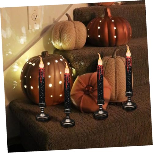 Velas sin llama LED Halloween de 5.5x29 cm, lámparas eléctricas de base negra de SHOWERORO 5