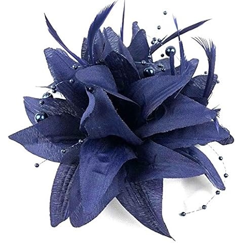 Navy Blue Beaded Feather Fascinator Clip Cover