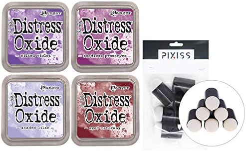 Ranger Distress Oxides Ink Pad 4 Color Bundle Seedless Preserves, Wilted Violet, Shaded Lilac, Aged Mahogany with Pixiss Daubers