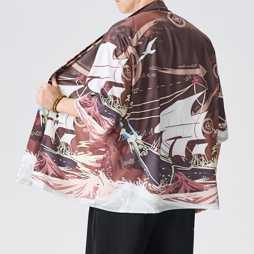 PRIJOUHE Men's Japanese Kimono Cardigan Jackets Casual Long Sleeve Open Front Coat Lightweight Yukata Outwear2