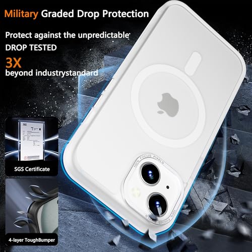 Image of Magnetic iPhone 14 /13 case,Compatible with Magsafe, Military-Grade Protection,Slim Translucent Matte Shockproof with Anti-Scratch Anti-Fingerprint Phone Cover (Frosted White, iPhone 14 /13)