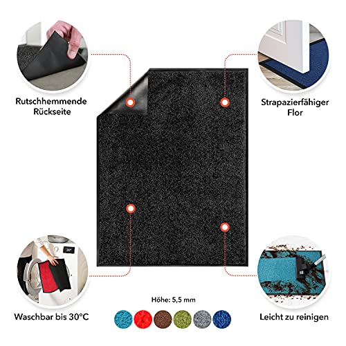 Floordirekt Schmutzfangmatte Monochrom | Fussmatte in 10 Größen & 8 Farben | Türmatte für innen & außen (60 x 180 cm, Türkis)