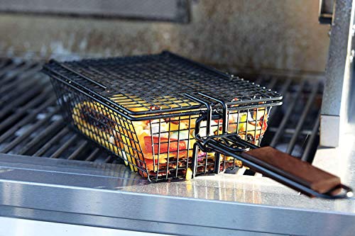 Yukon Glory Premium Grilling Basket, Designed Grill Vegetables, Seafood, Poultry and Meats, Unique Locking Mechanism to Easily Flip Food, Foldable Handle for Compact Storage - Thumbnail 2
