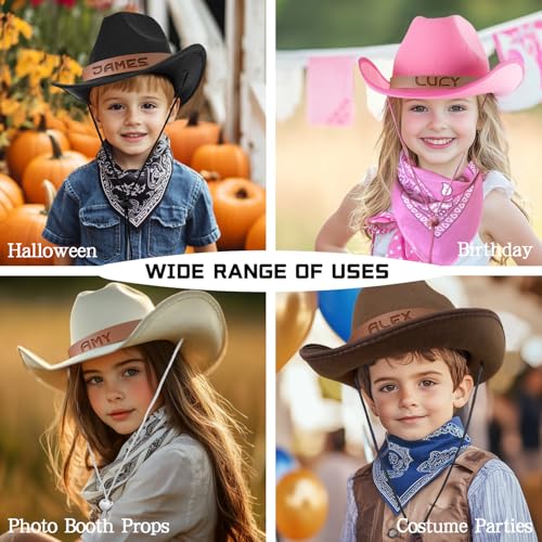 SeptCity Personalized Toddler Cowboy Hat With Bandana for Age 2-5 Boys Girls, Custom Leather Patch Baby Cowgirl Hat2