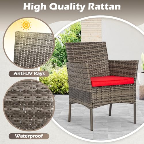 Image of FDW 4-Piece Patio Furniture Set | Gray & Red |Outdoor Wicker Furniture