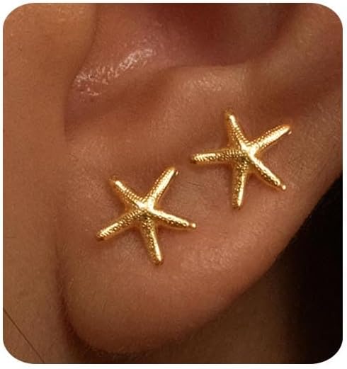 Gold Earrings for Women Trendy 14K Gold Small Starfish Stud Earrings Dainty Lightweight Minimalist Simple Hypoallergenic Earrings Jewelry Gifts for Her