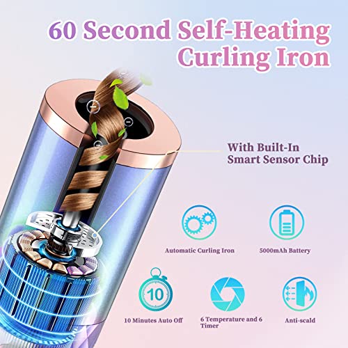 Automatic Curling Iron, Hair Curling Iron For Hair Styling, Cordless Auto Hair Curler, With 6 Temps And Timers, Auto Shut-Off, Fast Heating, Rechargeable Cordless Hair Curler 1 #TOP1