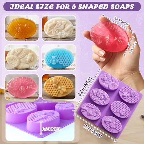 Image of HKNMTT Square Oval Soap Molds 2Pcs 6-Cavity Non-Stick Silicone Mold | Bee Honeycomb Flower Mold for Candy Shower Steamer Homemade Bath Bomb Lotion Shampoo Chocolate Bar DIY Craft Food Grade