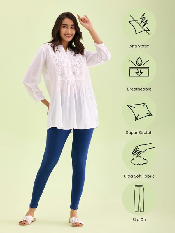 Image of GO COLORS Soft Cotton Stretch Ankle Length Leggings for Women | Breathable