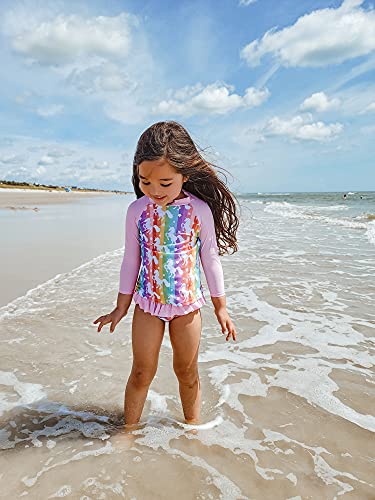 Unifaco Little Girls Swimwear Rash Guard Colorful Novelty 3D Unicorn Rainbow Printed 2-Piece Long Sleeve Swimsuit Set Upf 50+ Sun Protection Size 4 #TOP3