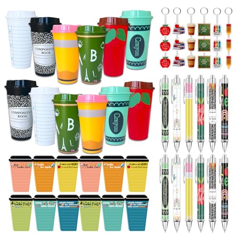 48 Pcs Teacher Appreciation Gifts Bulk Teacher Valentines Gifts Include 12 Thank You Teacher Tumblers 12 Pens 12 Keychains 12 Sticky Note for Valentine's Day Lecturer Counselor School Psychologist