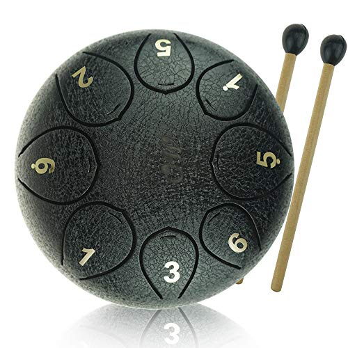"OcarinaWind" 5.5 inches C Major Steel Tongue Drum Black 8 Notes Hang Drum