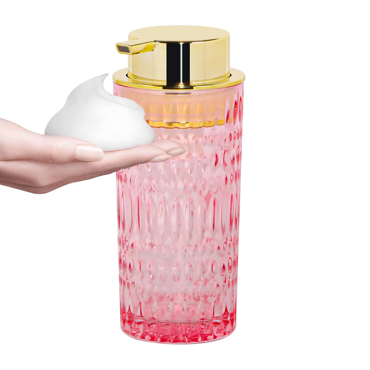 Schaumseifenspender, schäumender Handseifenspender aus Glas mit Pumpe, 400 ml, Badezimmer, nachfüllbar, Flüssiglotion, Pumpflasche, Behälter für Küche, Arbeitsplatte, Dekor (1, Roségold)