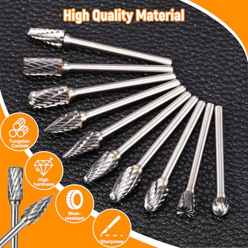 Faankiton 10STK Hartmetall Frässtifte Set mit Doppelschnitt, Wolframkarbid-Rotationsfräser, Hartmetall Rotationsfräser Set, Doppelschnitt Rotationsfräser, Wolframcarbid Fräser, Metall Fräser