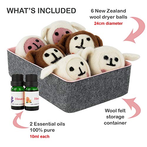 EconoHome Wool Dryer Balls Gift Set - with 2 Essential Oils - 3-Color Sheep, Anti Static Laundry Balls - 100% Organic New Zealand Wool - XL - All Natural, Hypoallergenic Fabric Softener