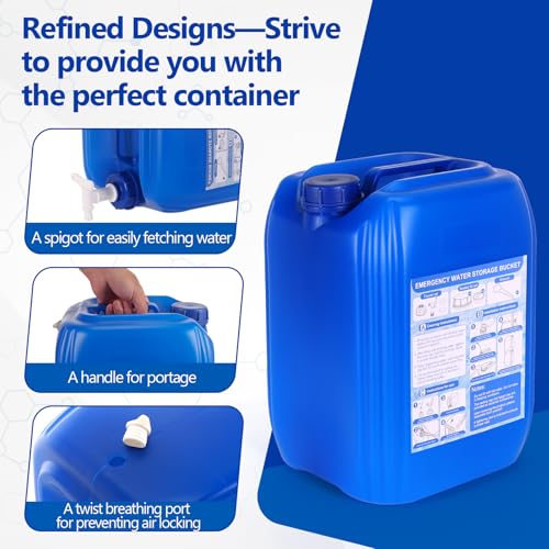 4 Tanks 5 Gallon Water Storage Containers,Total 20 Gallons Stackable Emergency Water Storage Long Term,Portable HDPE Water Jug with Great Sealing Performance for Emergency Management Outdoor Camping - Image 5