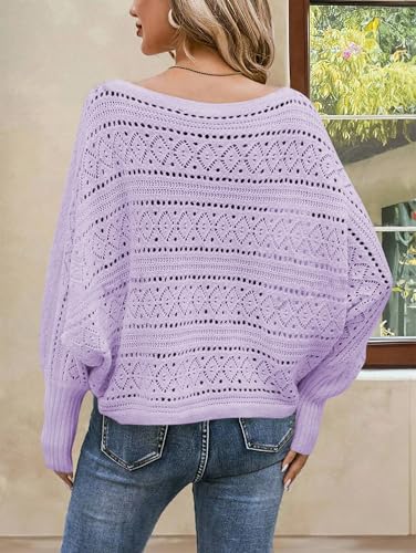 Image of Cakulo Womens Off Shoulder Sweater Top Fall Outfits Fashion 2025 Oversized Knit Batwing Long Sleeve Crochet Pullover Sweaters
