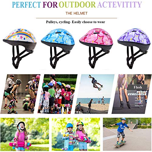 Kids Helmet Adjustable For Kids Ages 3-8 Years Old Boys Girls, Toddler Bike Helmet With Protective Sports Gear Set Knee Elbow Pads Wrist Guards For Cycling Roller Skating Skateboard-(Pink Star) #TOP2