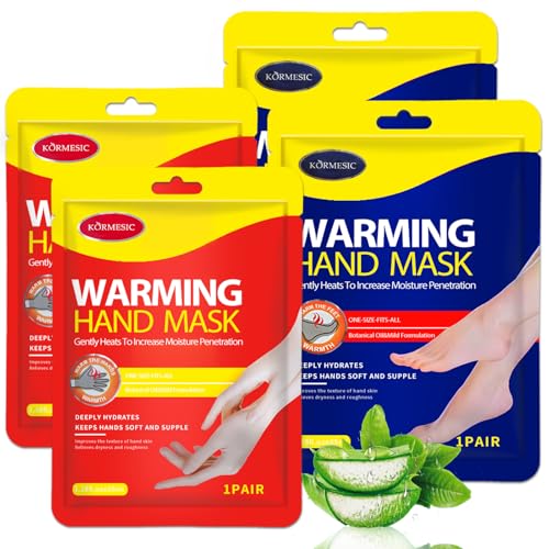 4 Pares Mascarillas Térmicas para Pies y Manos, Efecto Calor Relajante, Quita Cutículas y Callos, Hidratación Profunda, Elimina Piel Seca, Completo para Piel Suave