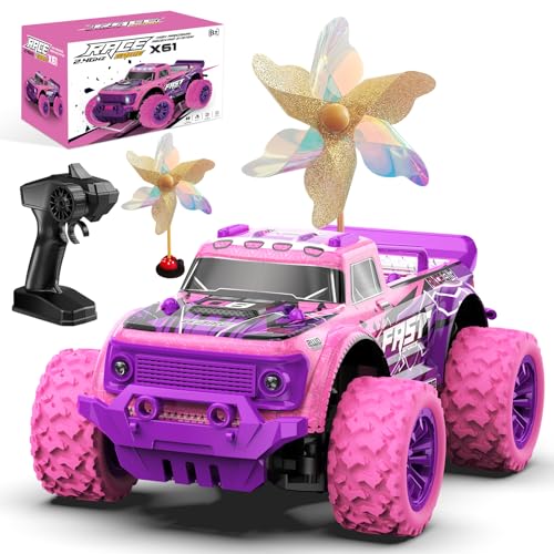 iDrone Remote Control Car for Girls: 1:20 Scale Pink Purple Rc Truck with LED Light and DIY Windmills - 20Km/h All Terrain Fast RC Cars, 2.4GHz Monster Truck Toys for Kids Gift