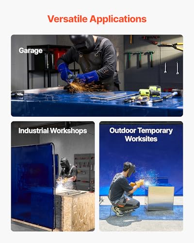 Image of VEVOR Welding Screen with Frame, 6 x 8 FT Welding Curtain Screen, Flame-Resistant Vinyl Safety Protection Screens with Lockable Swivel Wheels & 6-Level UV Protection for Workshop /Industrial Use, Blue