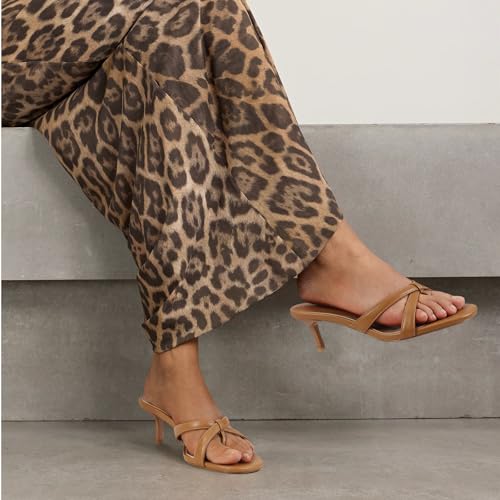 Image of Dsevht Gold Kitten Heel Sandals for Women Flip Flop Strappy Mule heels Rounded Open Toe Heeled Thong Sandals Women