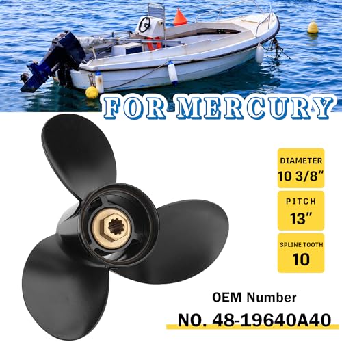 Image of 10 3 /8 x 13 (10 Spline Tooth) Parts No.48-19640A40 Upgrade Aluminum Boat Outboard Propeller Compatible with Mercury Engines 9.9 /15 /18 /20 /25HP RH