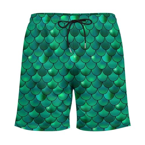 Green Fish Scales Mermaids Men's Beach Shorts with Compression Lining, Quick Dry Stretch Swimsuit4