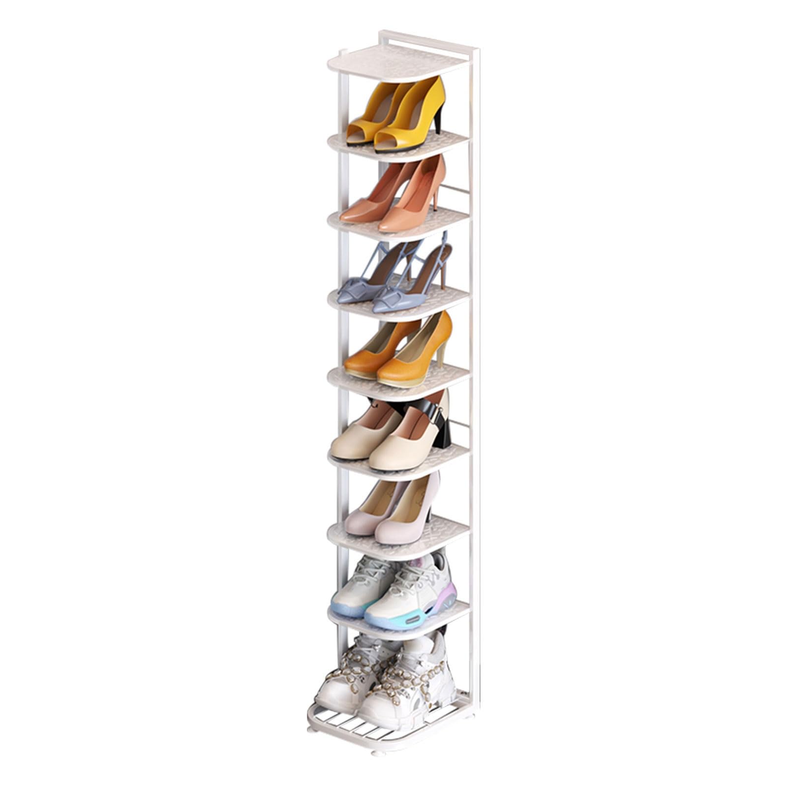 Étagère à Chaussures Sur Pied 10 Niveaux – Avec Crochets – Réglable En Hauteur – 170,6 Cm De Haut – En Fer Et Bois – Couleur Brun Rustique Et Noir