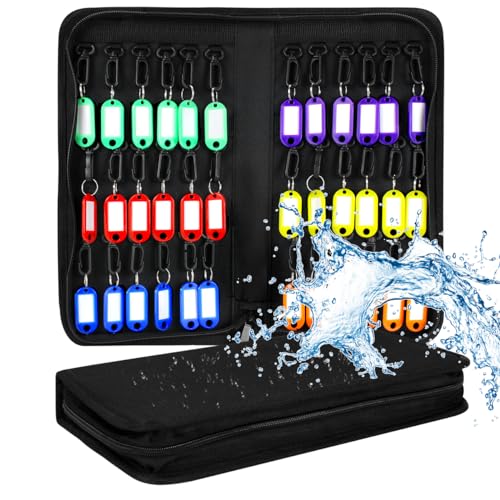 WEWORTH Estojo de chave portátil com zíper, organizador de chaves à prova d'água com 36 ganchos e etiquetas, armazenamento portátil de chaves para gerenciamento de aluguel, vendas imobiliárias,