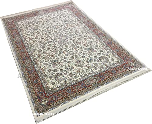 Image of High Density Export Quality Classical Pure Silk Carpet for Your Hall & Living Room 8 X 11 Feet (90x150 cm) Ivory Multi